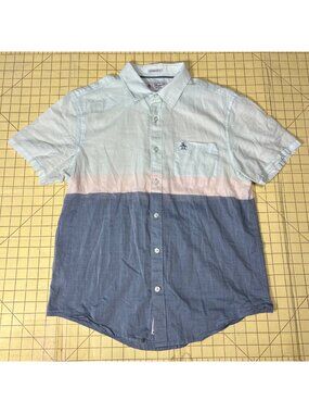 Original Penguin Heritage Slim Fit Button-Up Shirt Colorblock Design Size M